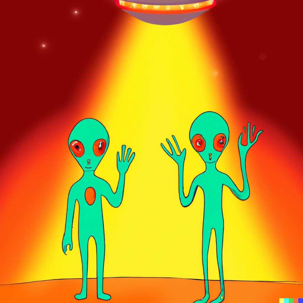 two aliens waving