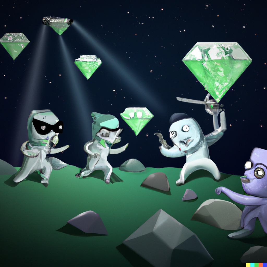 Aliens with diamonds floating around