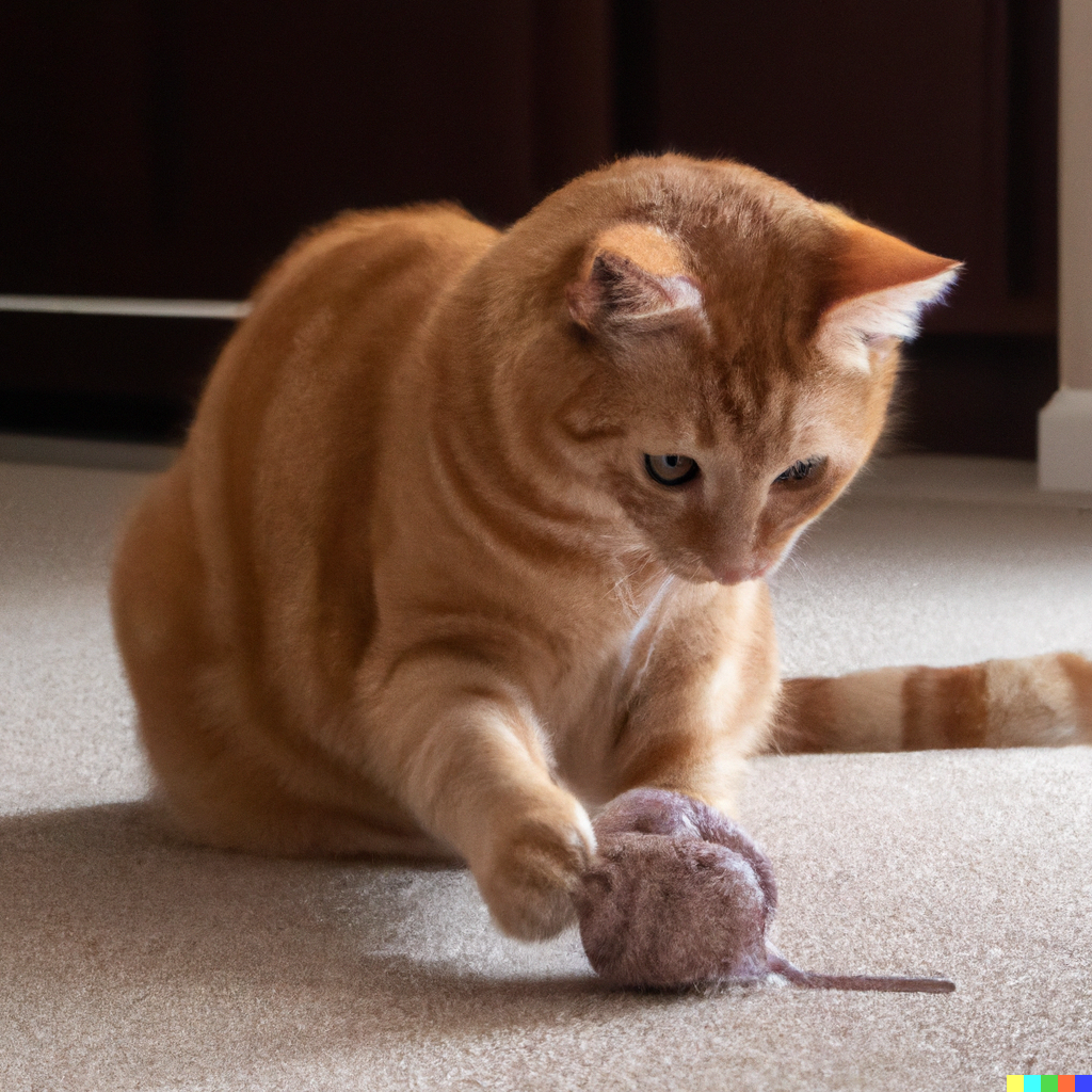 an orange cat playing with a toy