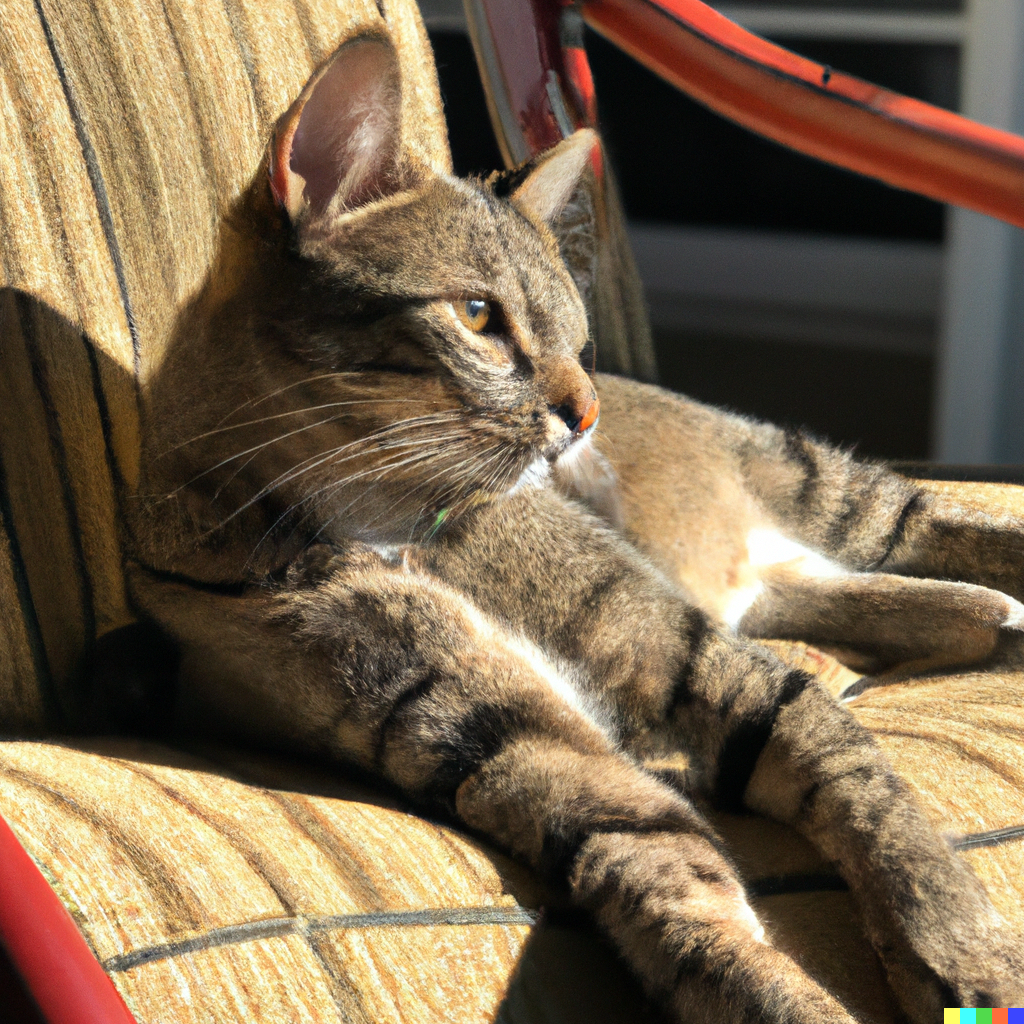 a cat lying on a chair in the sun